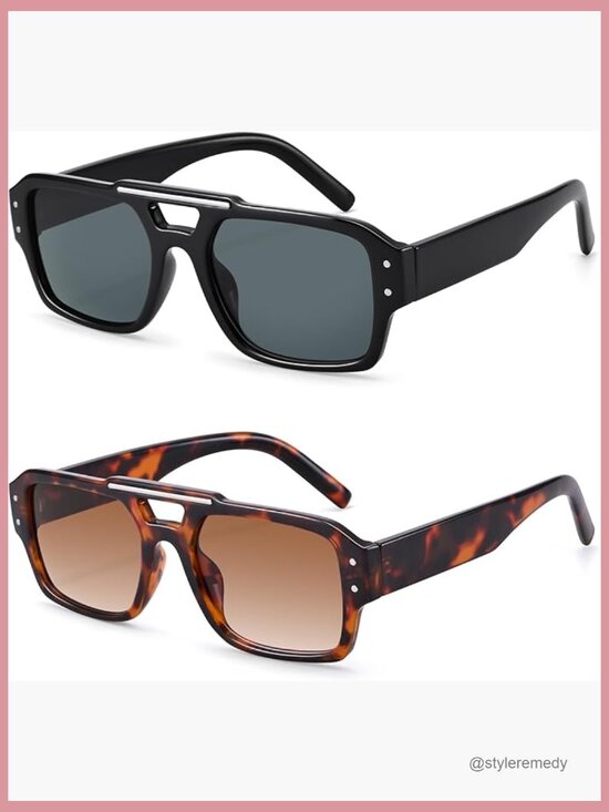 Retro Aviator Sunglasses, Square Frame, UV400 Protection, Lightweight Composite main image 3